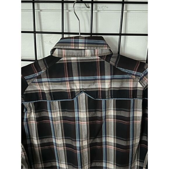 7 Diamonds Button Front Black Pearl Snap LS Western Plaid Shirt Mens Large - Picture 7 of 12